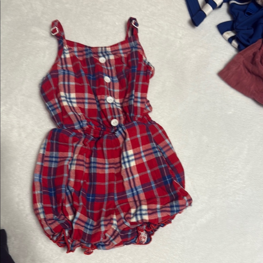 SweetHoney Plaid Red and Blue Kids Romper
